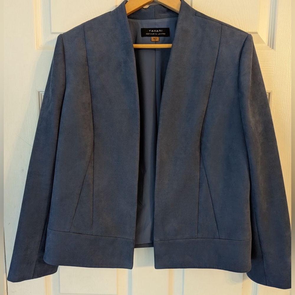 Tahari business soft like suede business jacket, size 14, blue.  Worn one time.